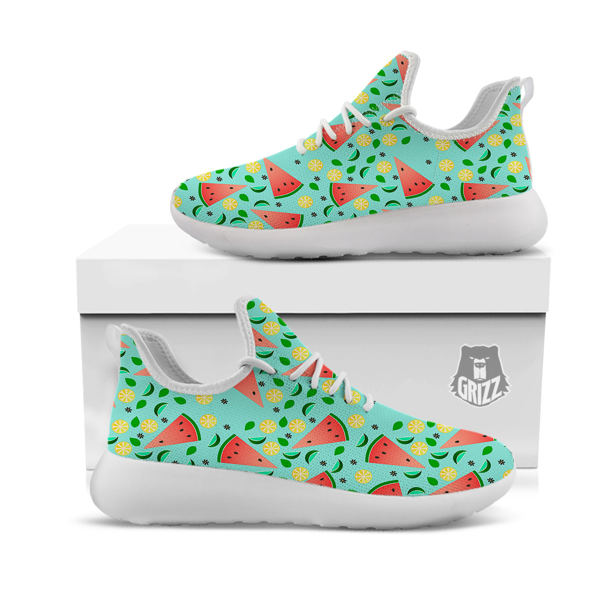 Watermelon Lime Green Print Pattern White Athletic Shoes-grizzshop
