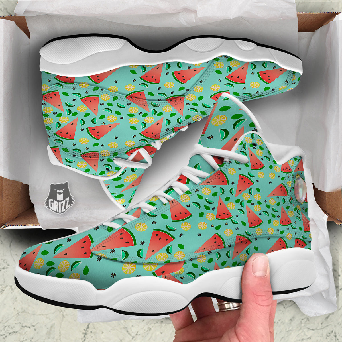 Watermelon Lime Green Print Pattern White Basketball Shoes-grizzshop