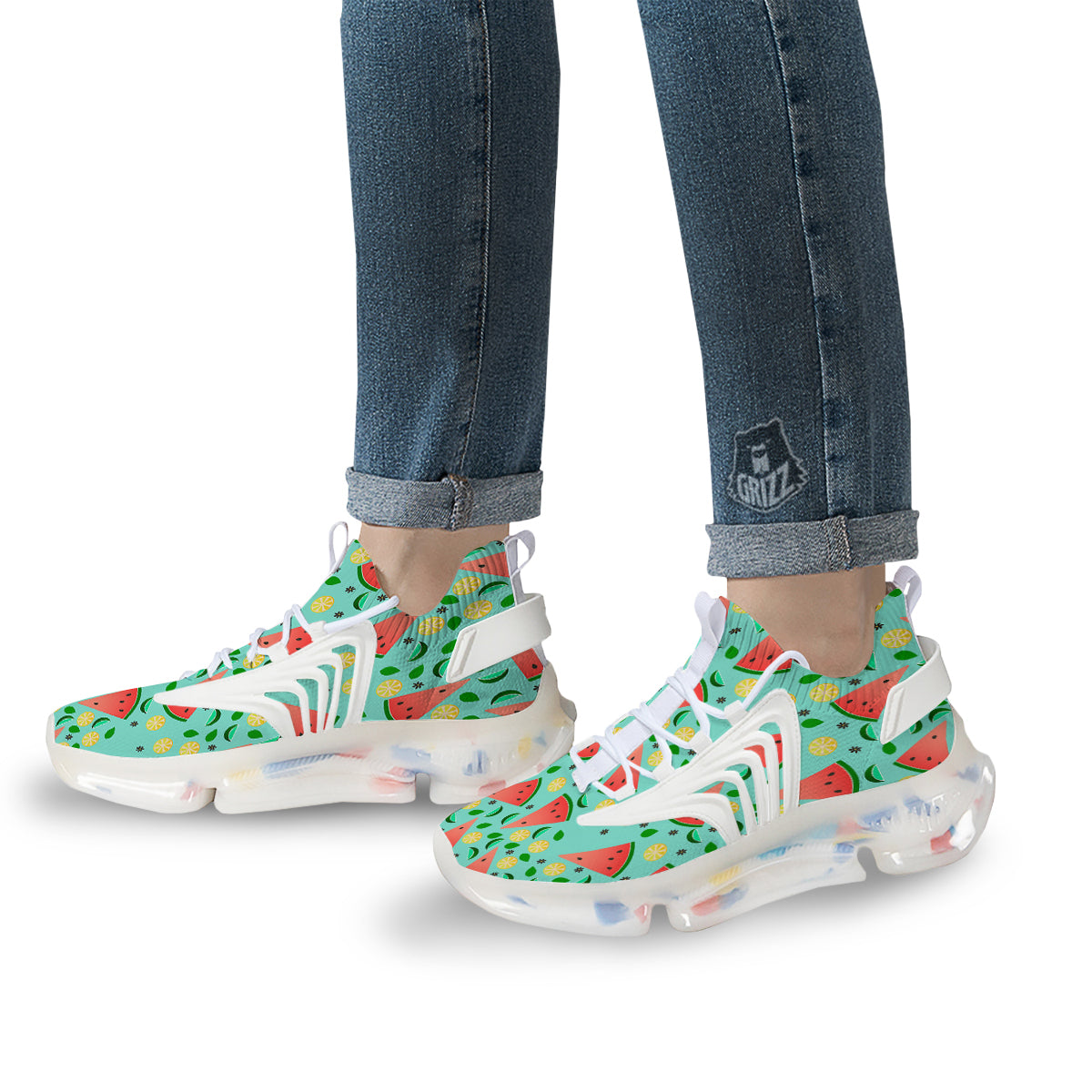 Watermelon Lime Green Print Pattern White Gym Shoes-grizzshop