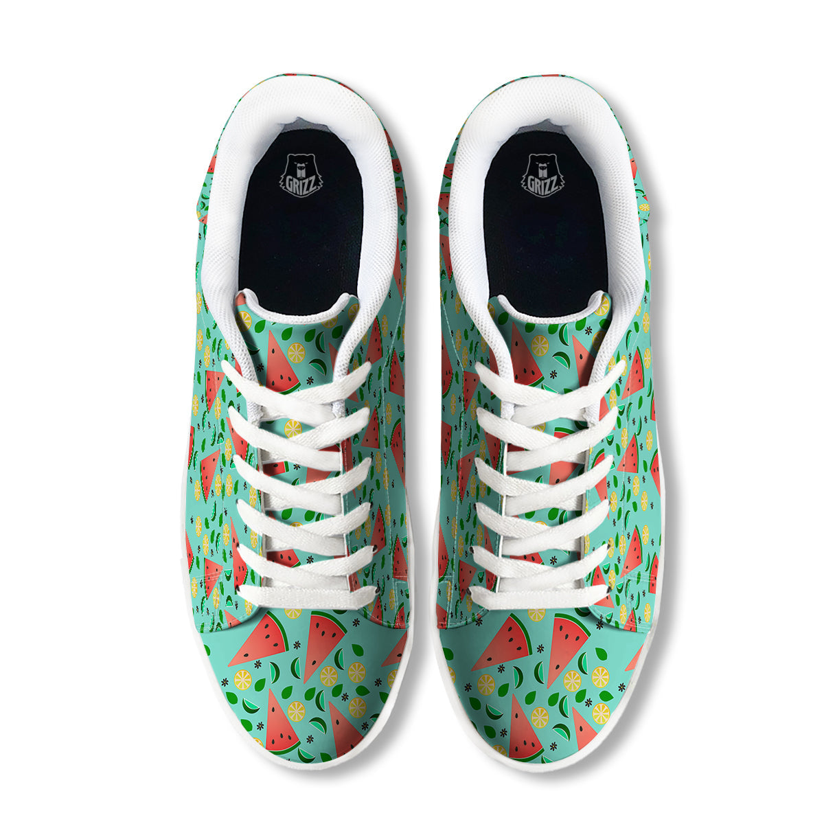 Watermelon Lime Green Print Pattern White Low Top Sneakers-grizzshop