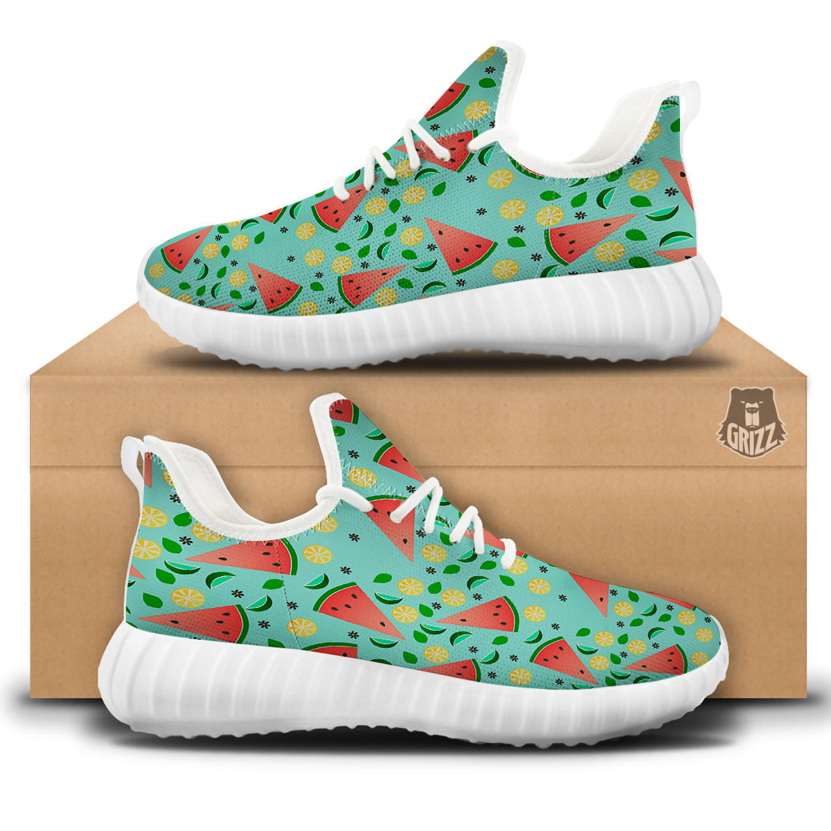 Watermelon Lime Green Print Pattern White Walking Shoes-grizzshop