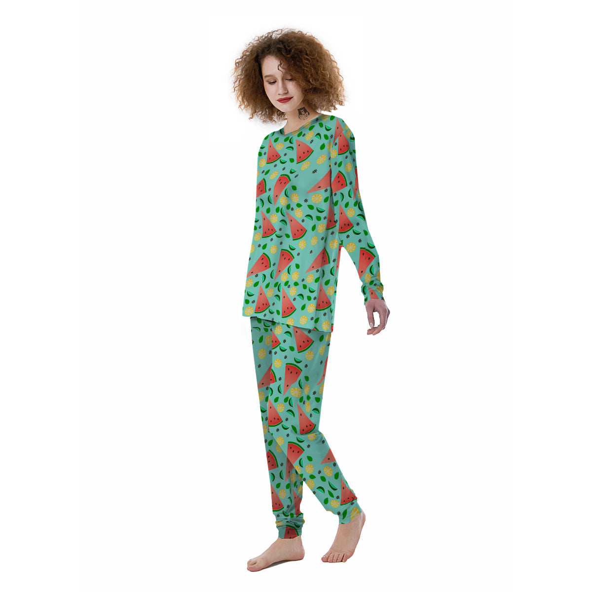 Watermelon Lime Green Print Pattern Women's Pajamas-grizzshop