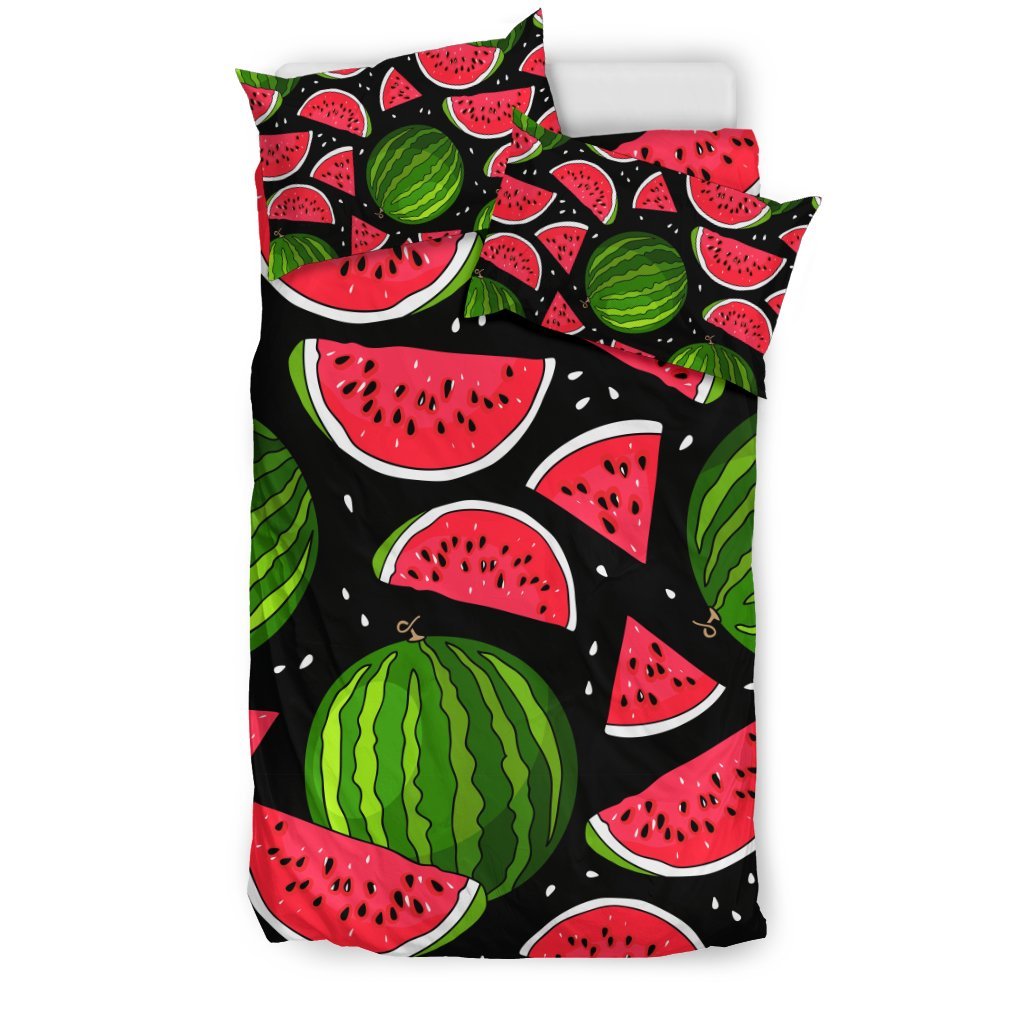 Watermelon Piece Black Pattern Print Duvet Cover Bedding Set-grizzshop