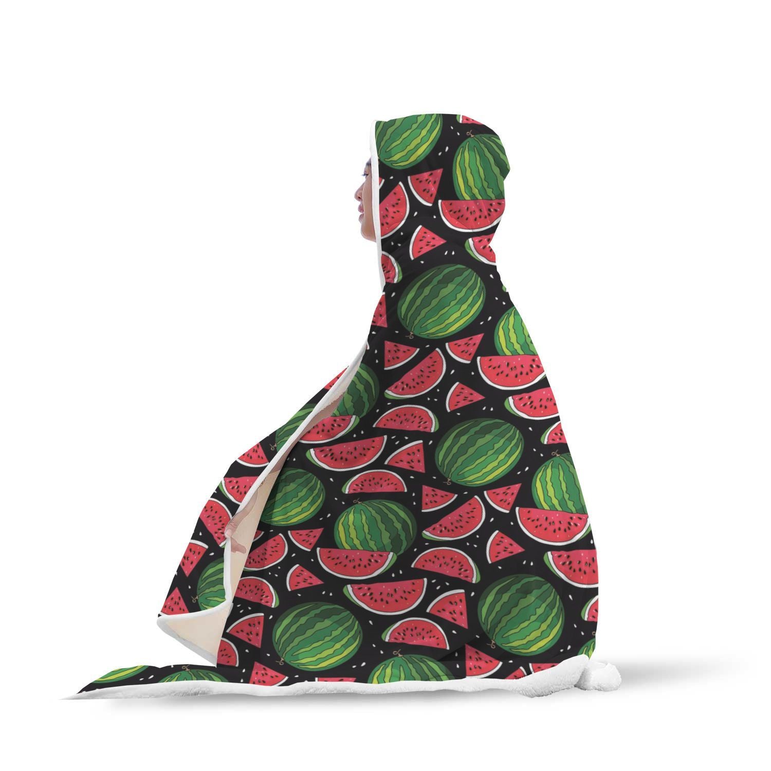 Watermelon Piece Black Pattern Print Hooded Blanket-grizzshop