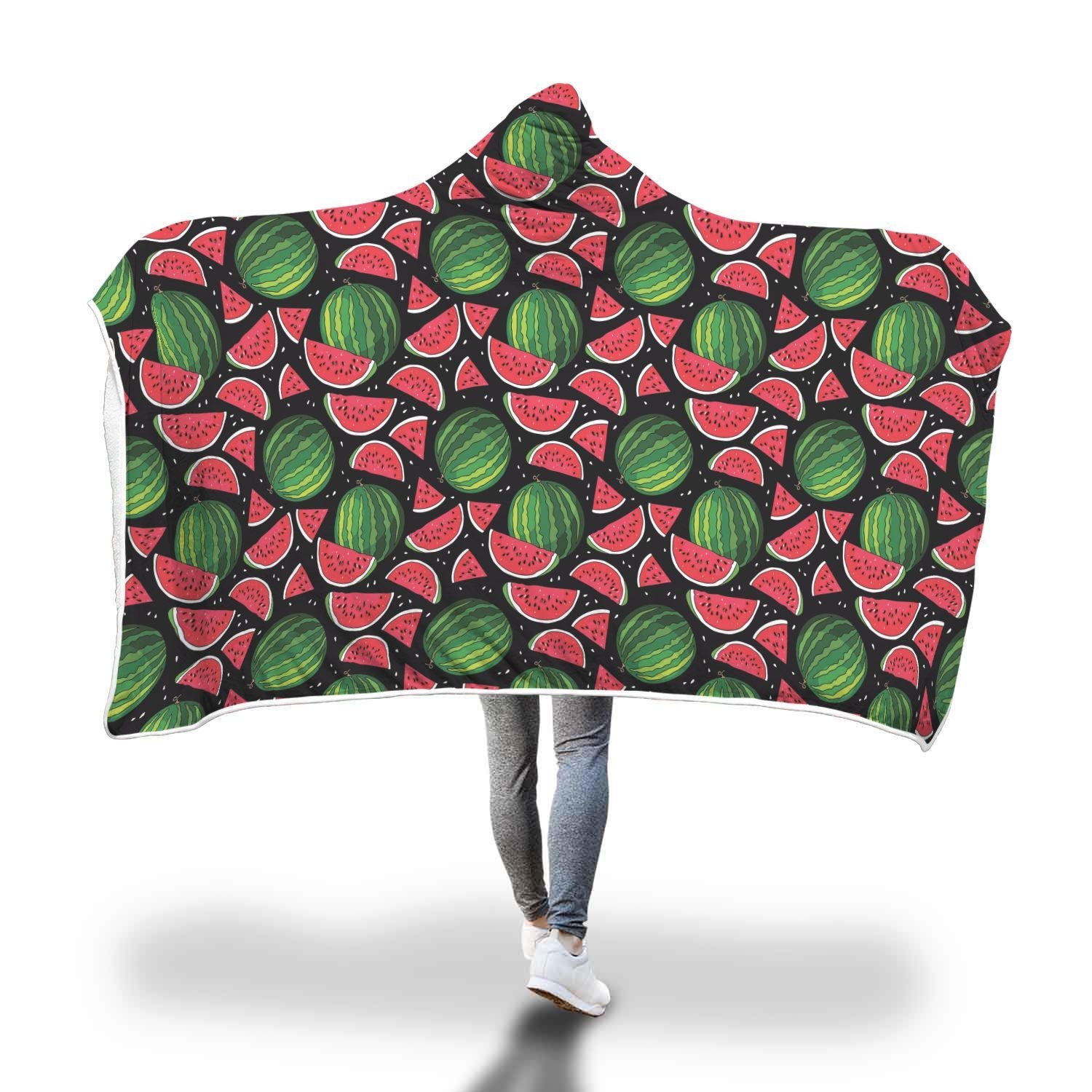 Watermelon Piece Black Pattern Print Hooded Blanket-grizzshop