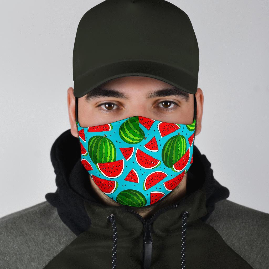 Watermelon Piece Blue Pattern Print Face Mask-grizzshop