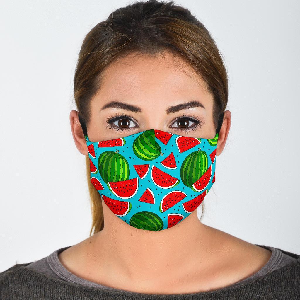 Watermelon Piece Blue Pattern Print Face Mask-grizzshop