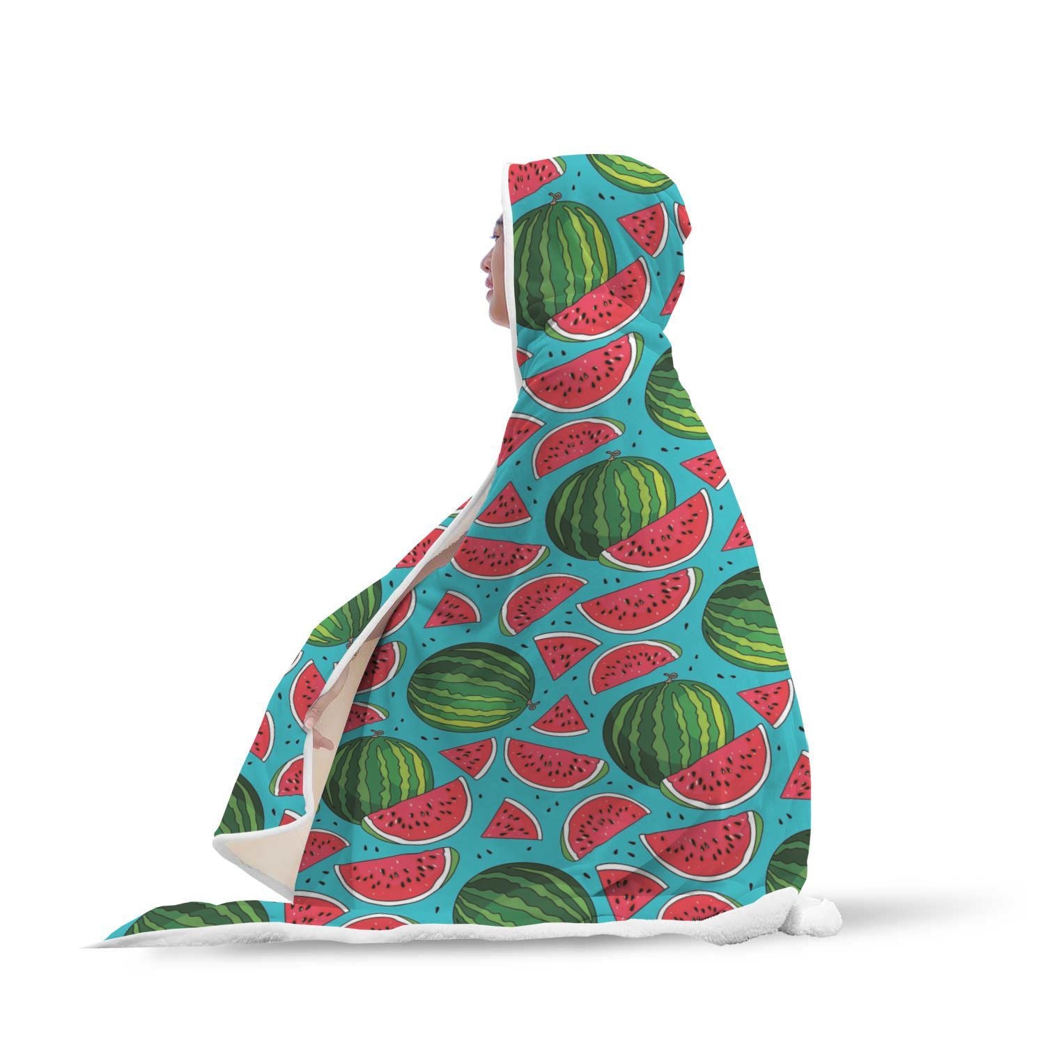 Watermelon Piece Blue Pattern Print Hooded Blanket-grizzshop