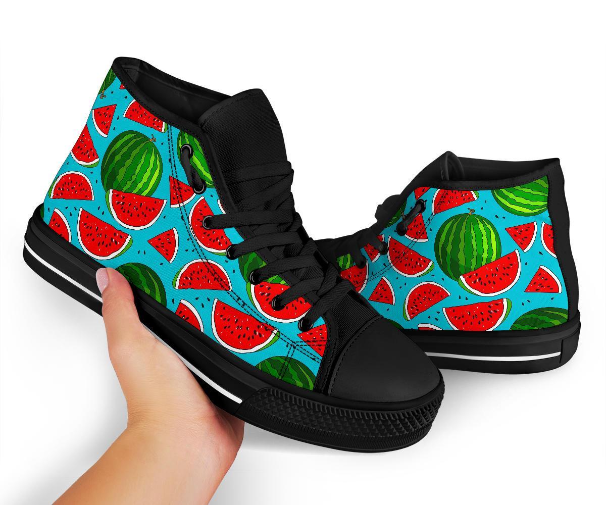 Watermelon Piece Blue Pattern Print Men Women's High Top Shoes-grizzshop