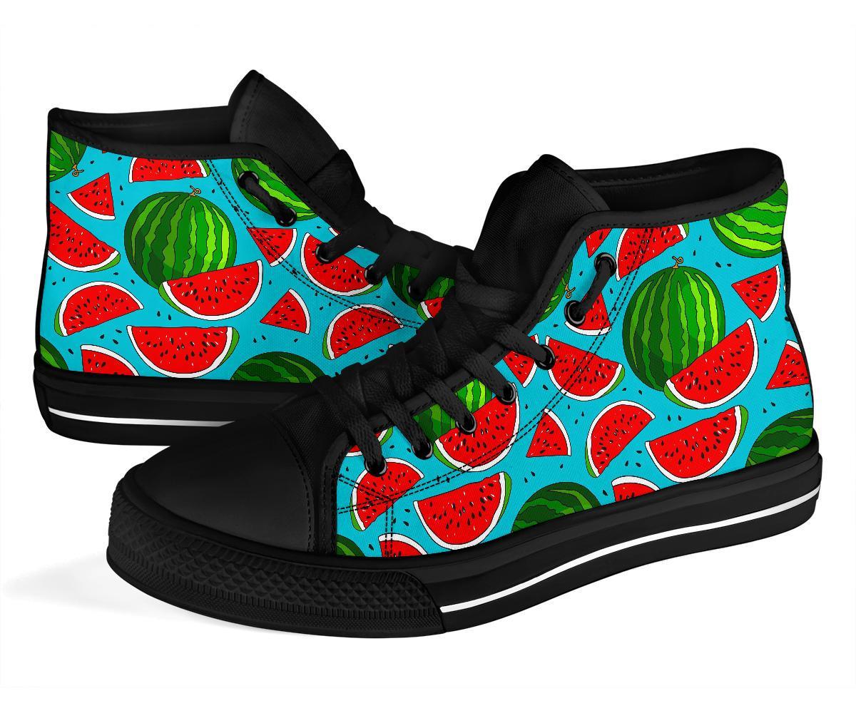Watermelon Piece Blue Pattern Print Men Women's High Top Shoes-grizzshop