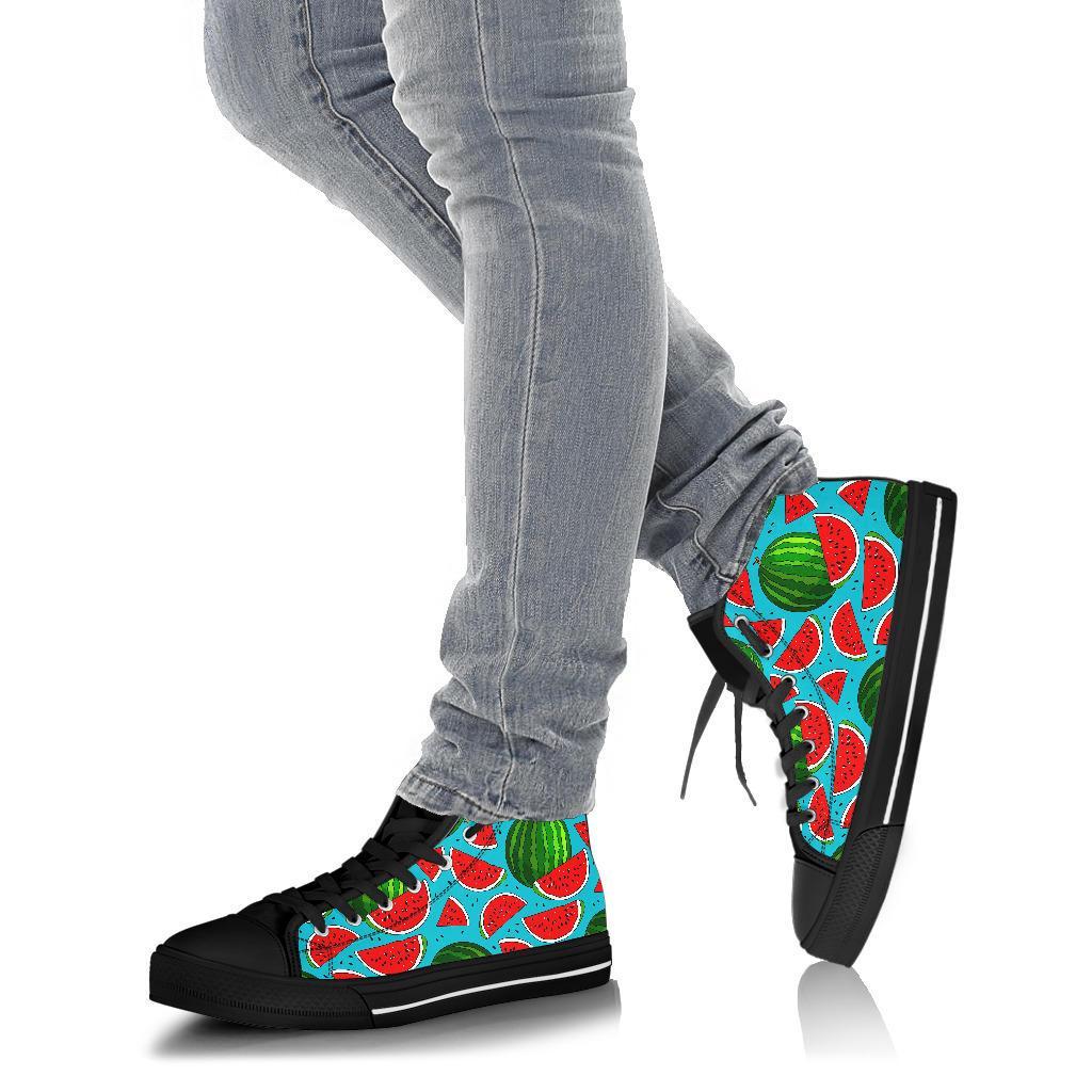 Watermelon Piece Blue Pattern Print Men Women's High Top Shoes-grizzshop