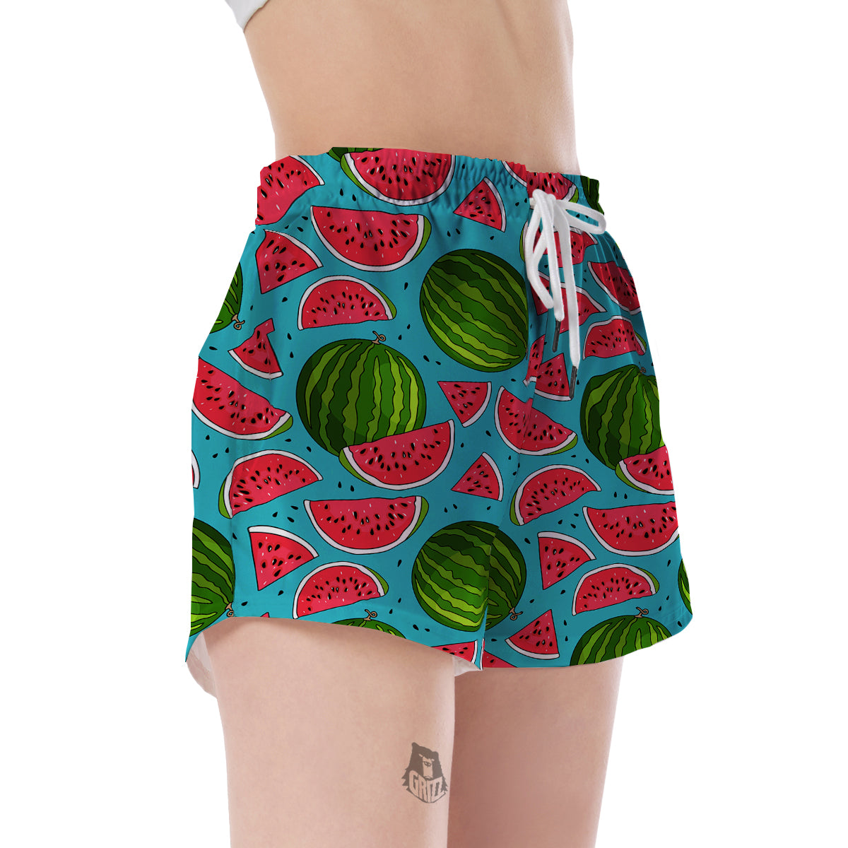 Watermelon Piece Blue Pattern Print Women's Shorts-grizzshop