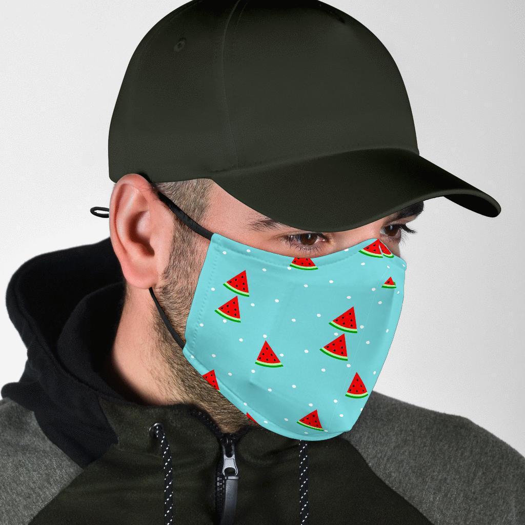 Watermelon Piece Polka Dot Blue Pattern Print Face Mask-grizzshop
