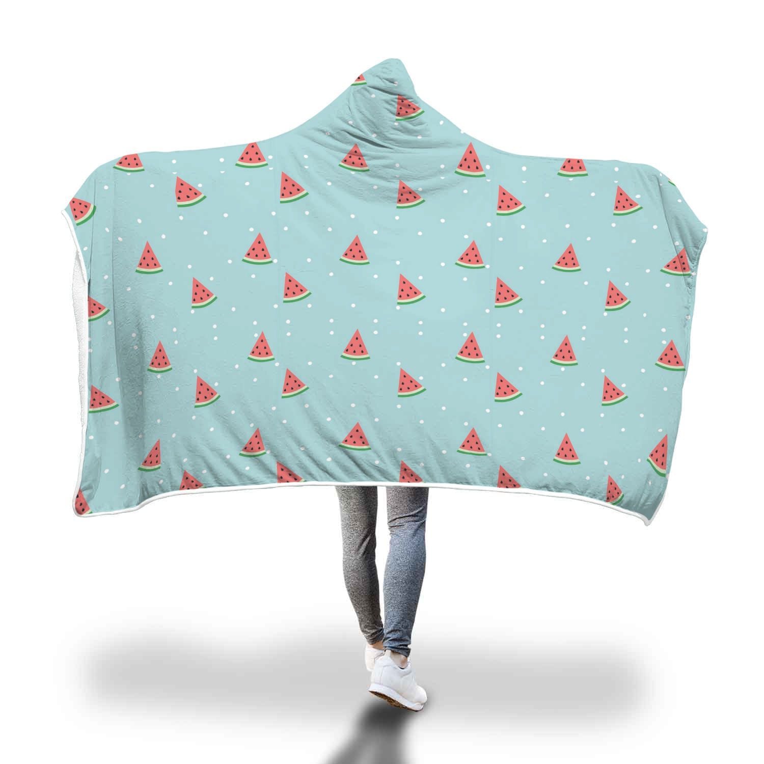Watermelon Piece Polka Dot Blue Pattern Print Hooded Blanket-grizzshop