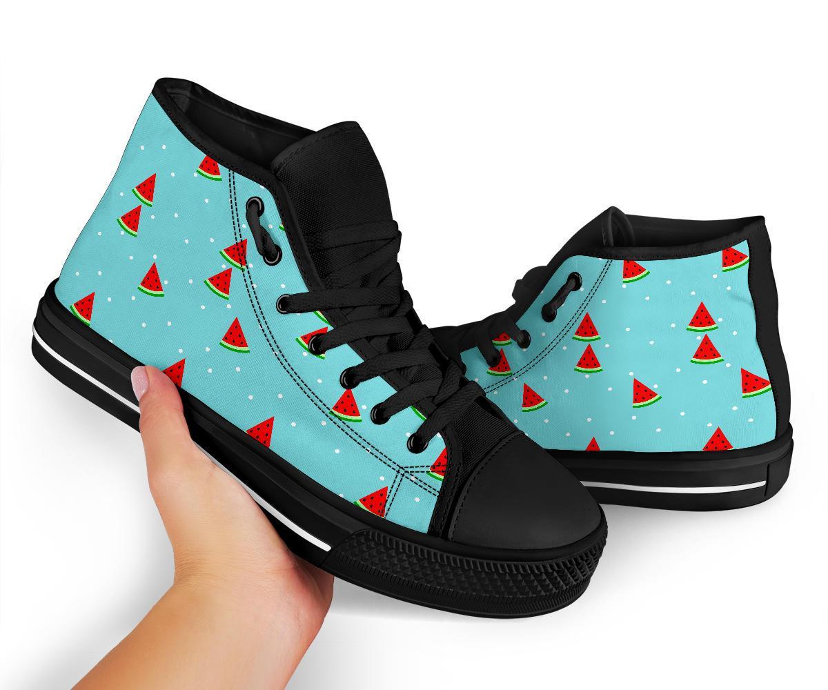 Watermelon Piece Polka Dot Blue Pattern Print Men Women's High Top Shoes-grizzshop