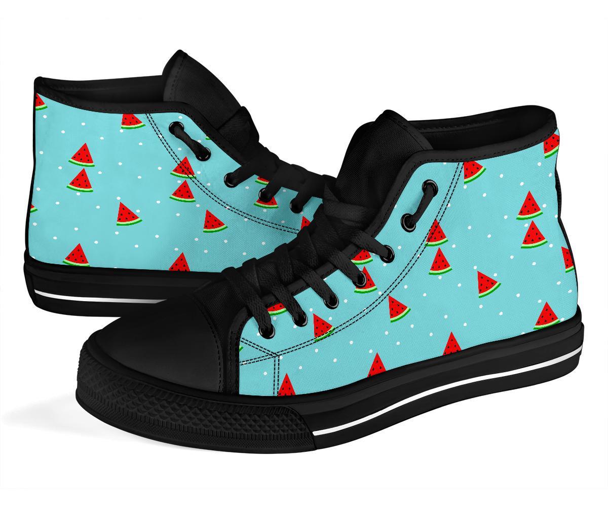 Watermelon Piece Polka Dot Blue Pattern Print Men Women's High Top Shoes-grizzshop