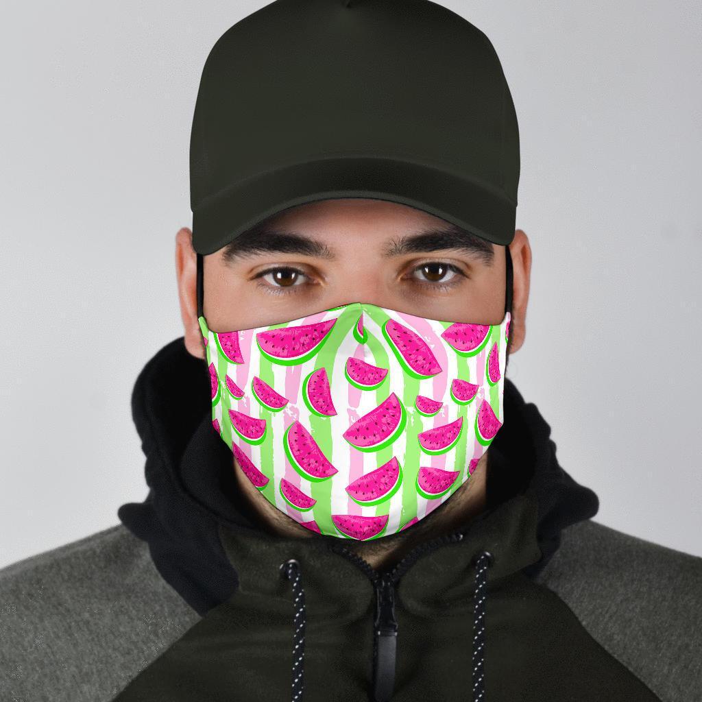 Watermelon Piece Stripe Green Pink Pattern Print Face Mask-grizzshop