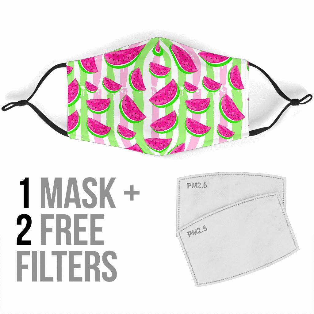 Watermelon Piece Stripe Green Pink Pattern Print Face Mask-grizzshop