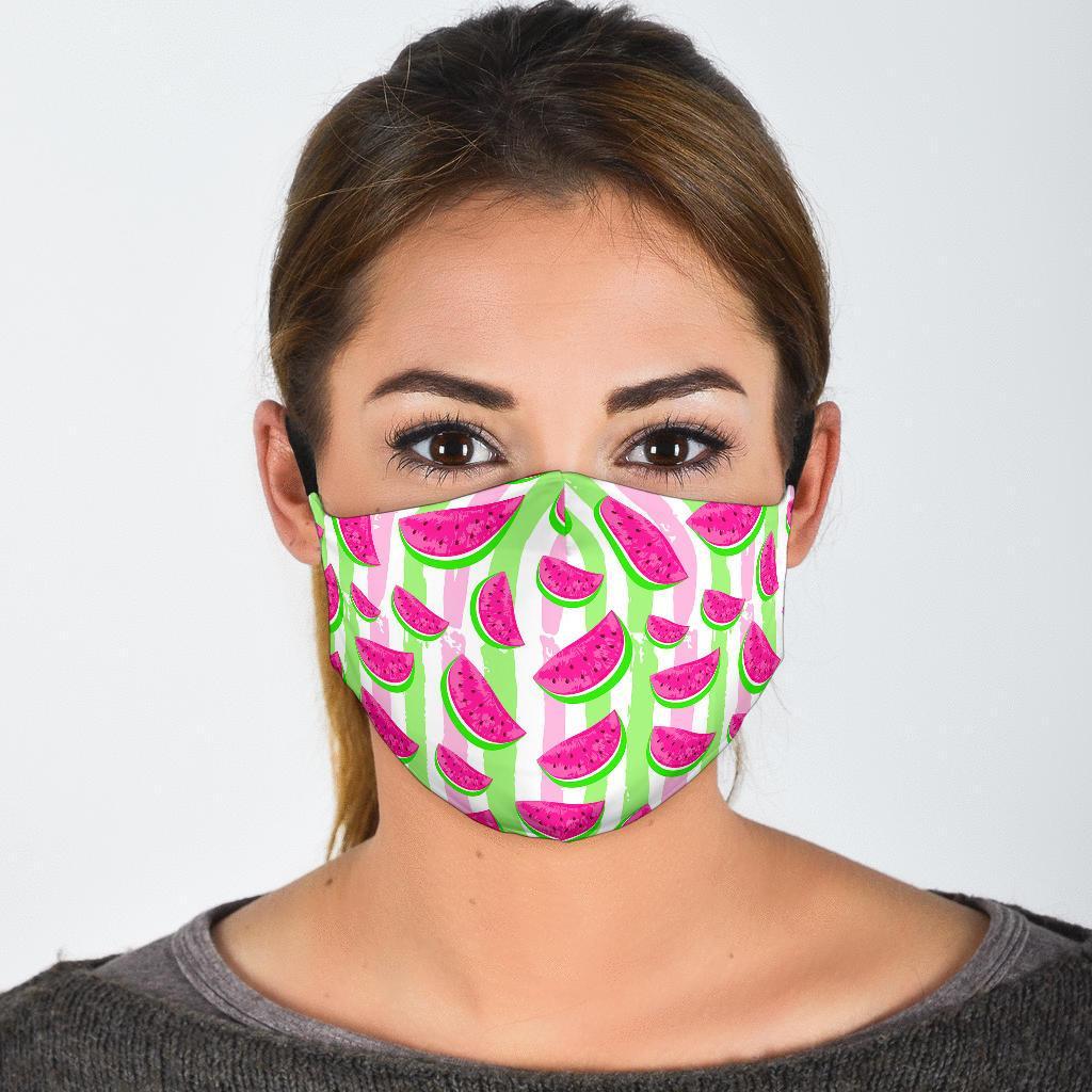 Watermelon Piece Stripe Green Pink Pattern Print Face Mask-grizzshop