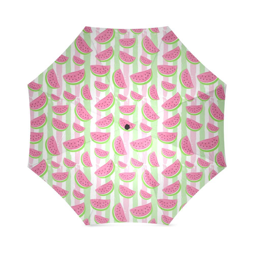 Watermelon Piece Stripe Green Pink Pattern Print Foldable Umbrella-grizzshop