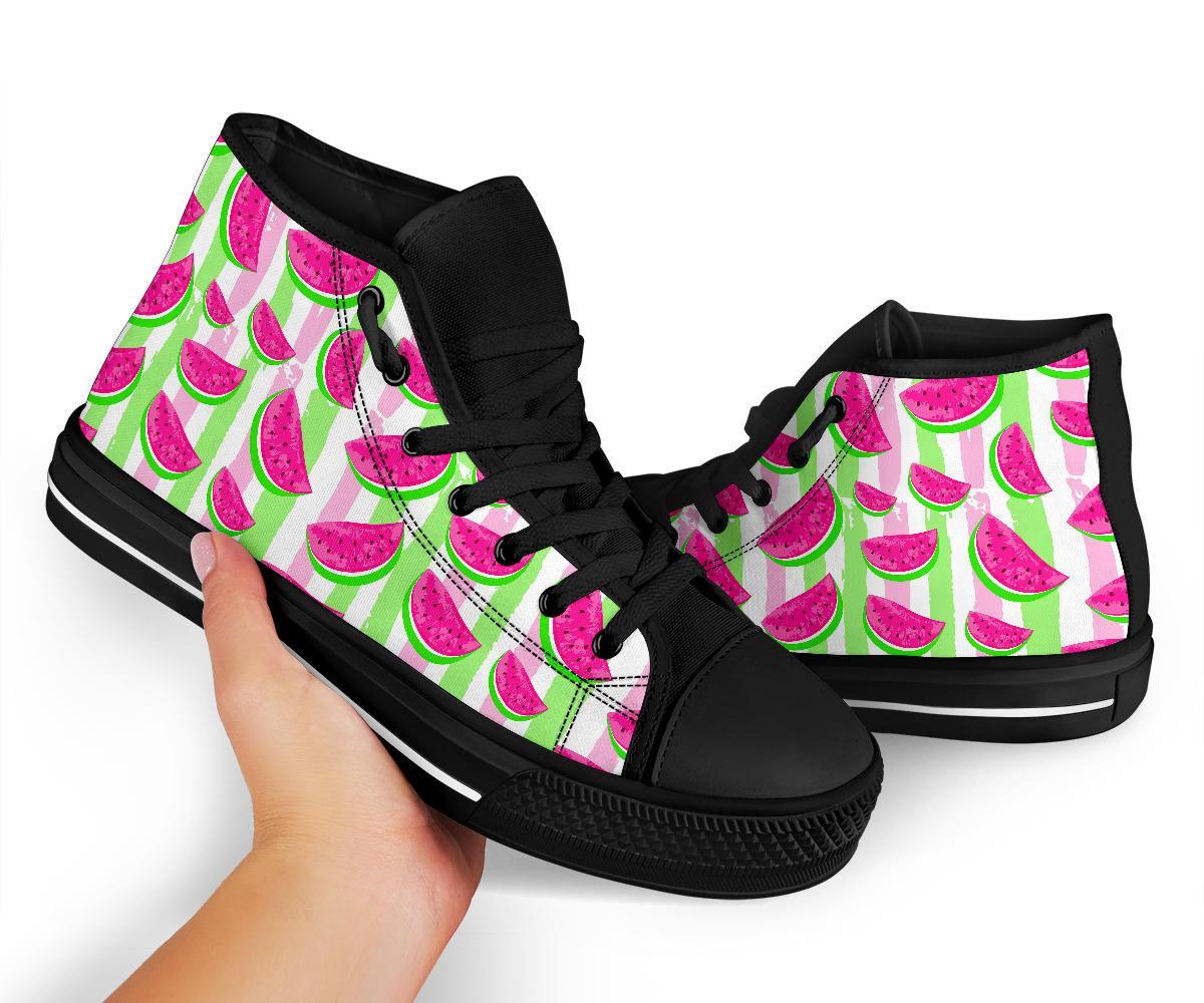 Watermelon Piece Stripe Green Pink Pattern Print Men Women's High Top Shoes-grizzshop