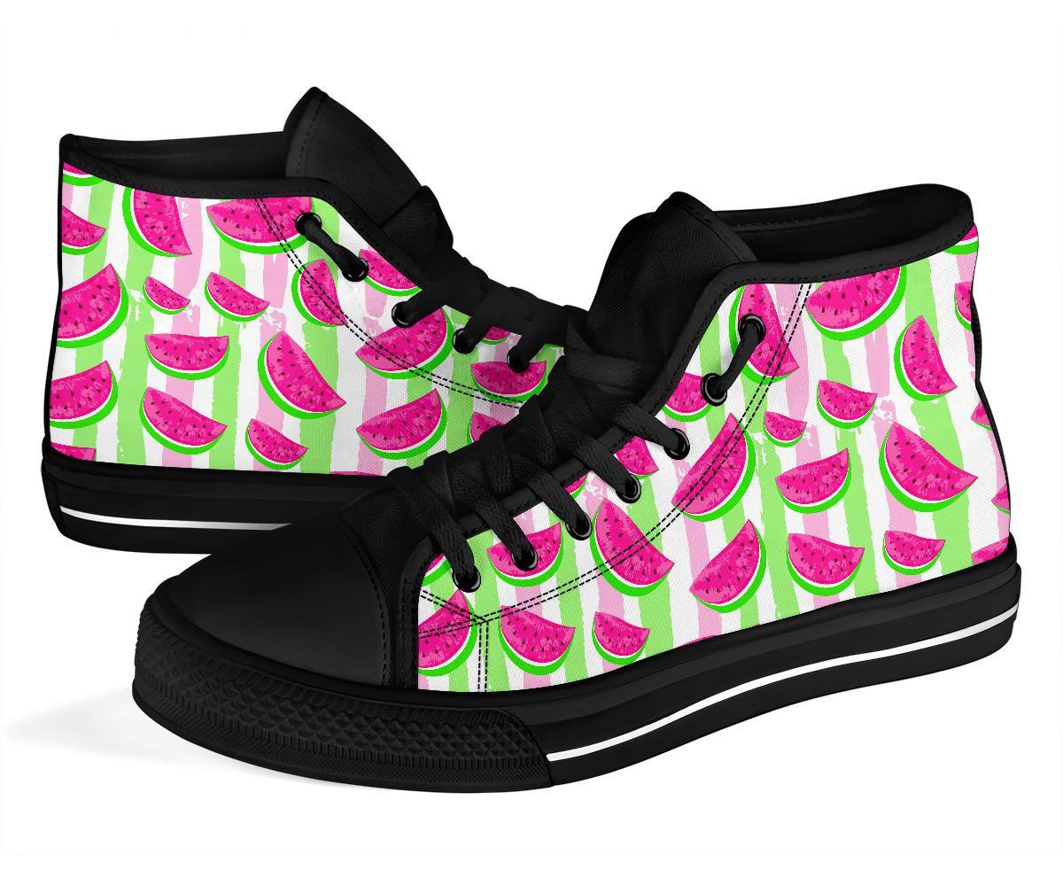 Watermelon Piece Stripe Green Pink Pattern Print Men Women's High Top Shoes-grizzshop