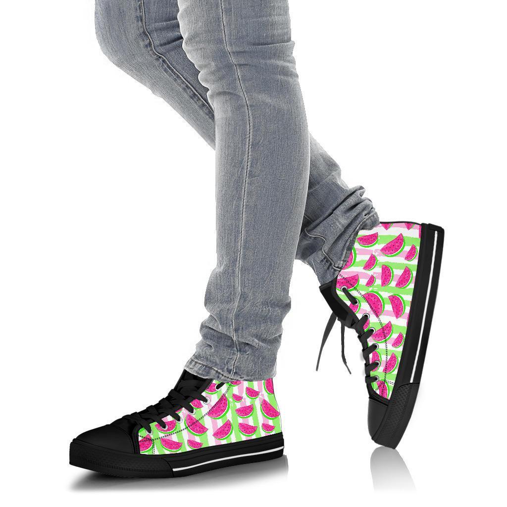 Watermelon Piece Stripe Green Pink Pattern Print Men Women's High Top Shoes-grizzshop