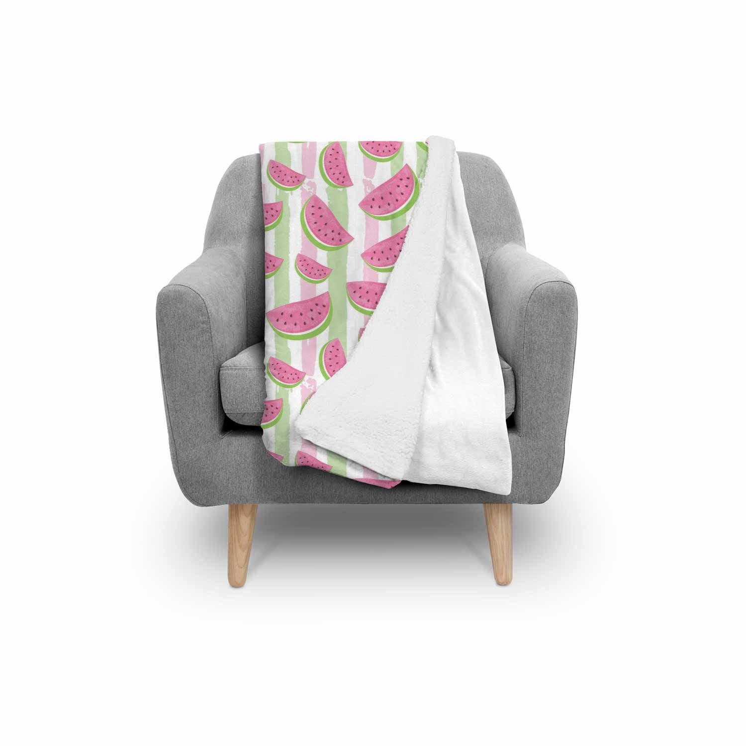 Watermelon Piece Stripe Green Pink Pattern Print Throw Blanket-grizzshop