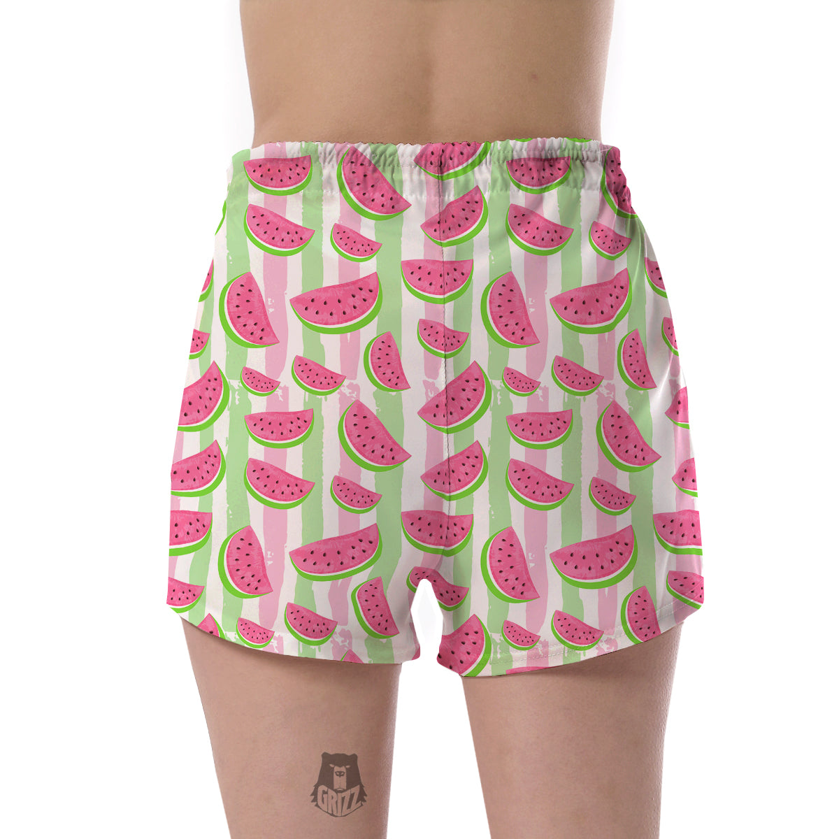 Watermelon Piece Stripe Green Pink Pattern Print Women's Shorts-grizzshop