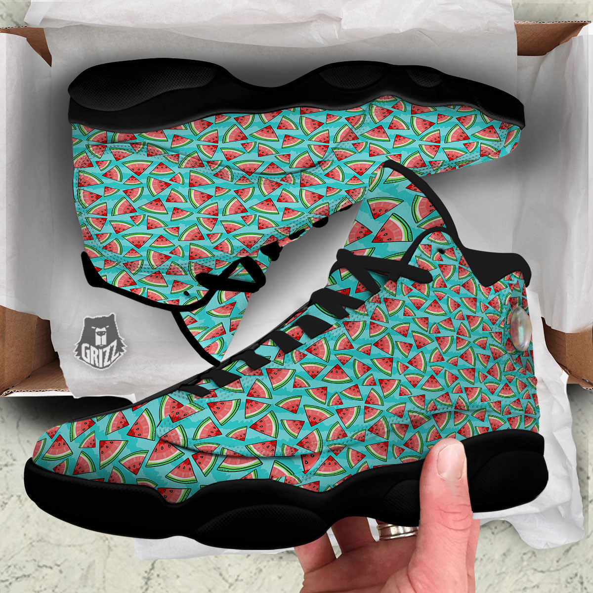 Watermelon Pieces Blue Print Pattern Black Basketball Shoes-grizzshop