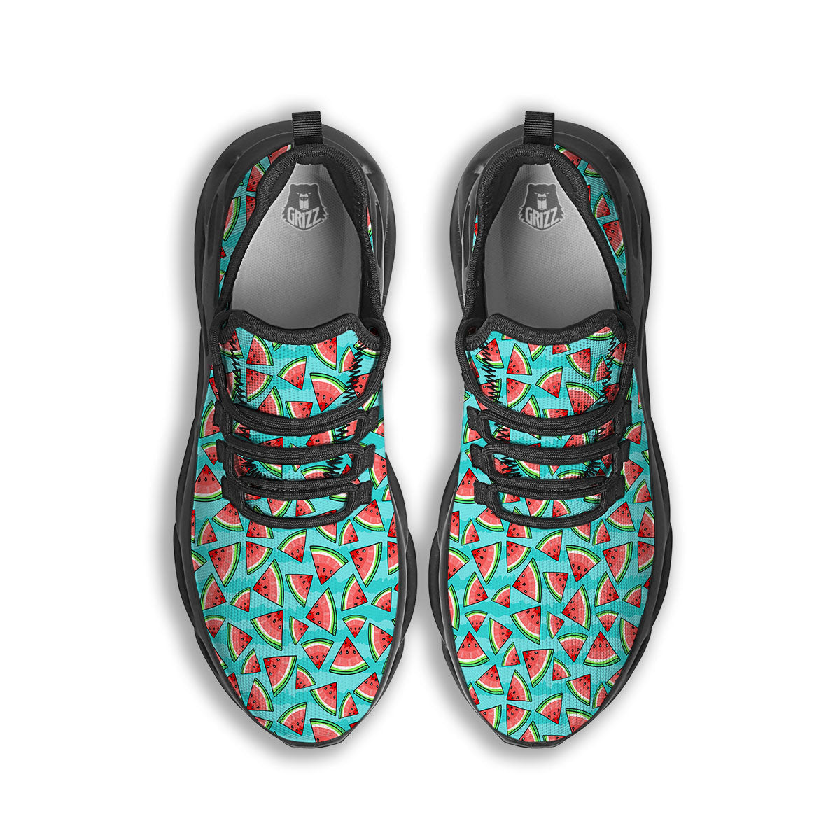Watermelon Pieces Blue Print Pattern Black Running Shoes-grizzshop