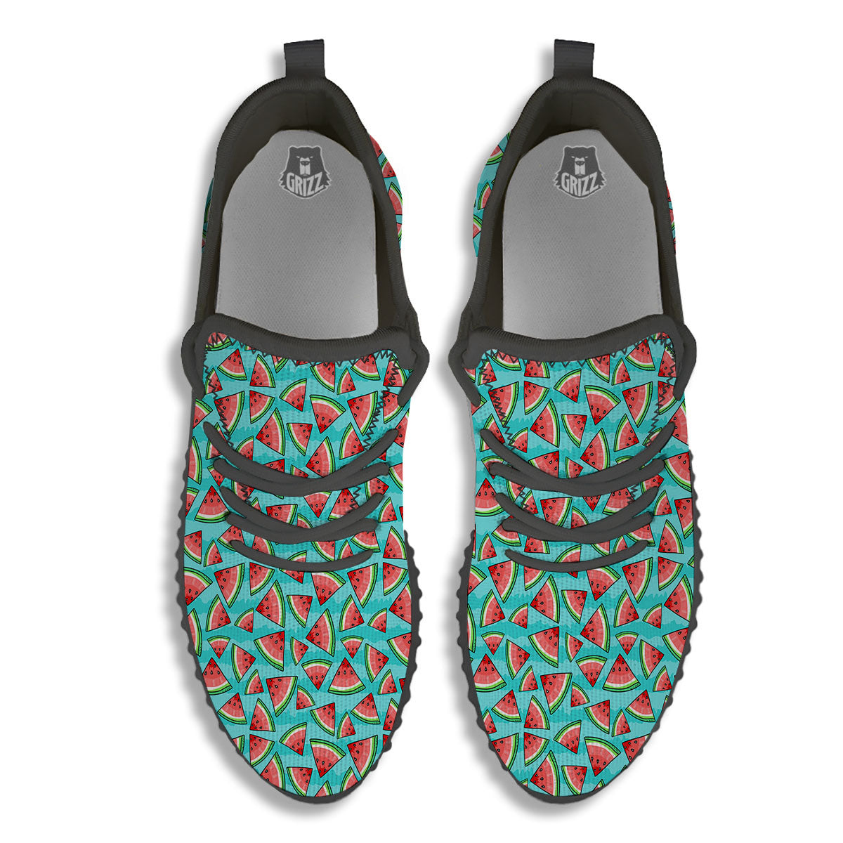Watermelon Pieces Blue Print Pattern Black Walking Shoes-grizzshop