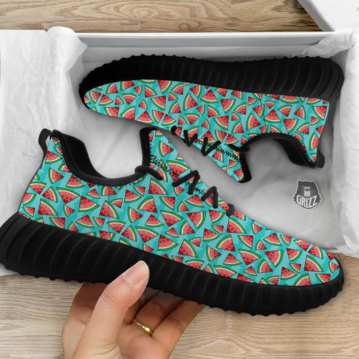 Watermelon Pieces Blue Print Pattern Black Walking Shoes-grizzshop