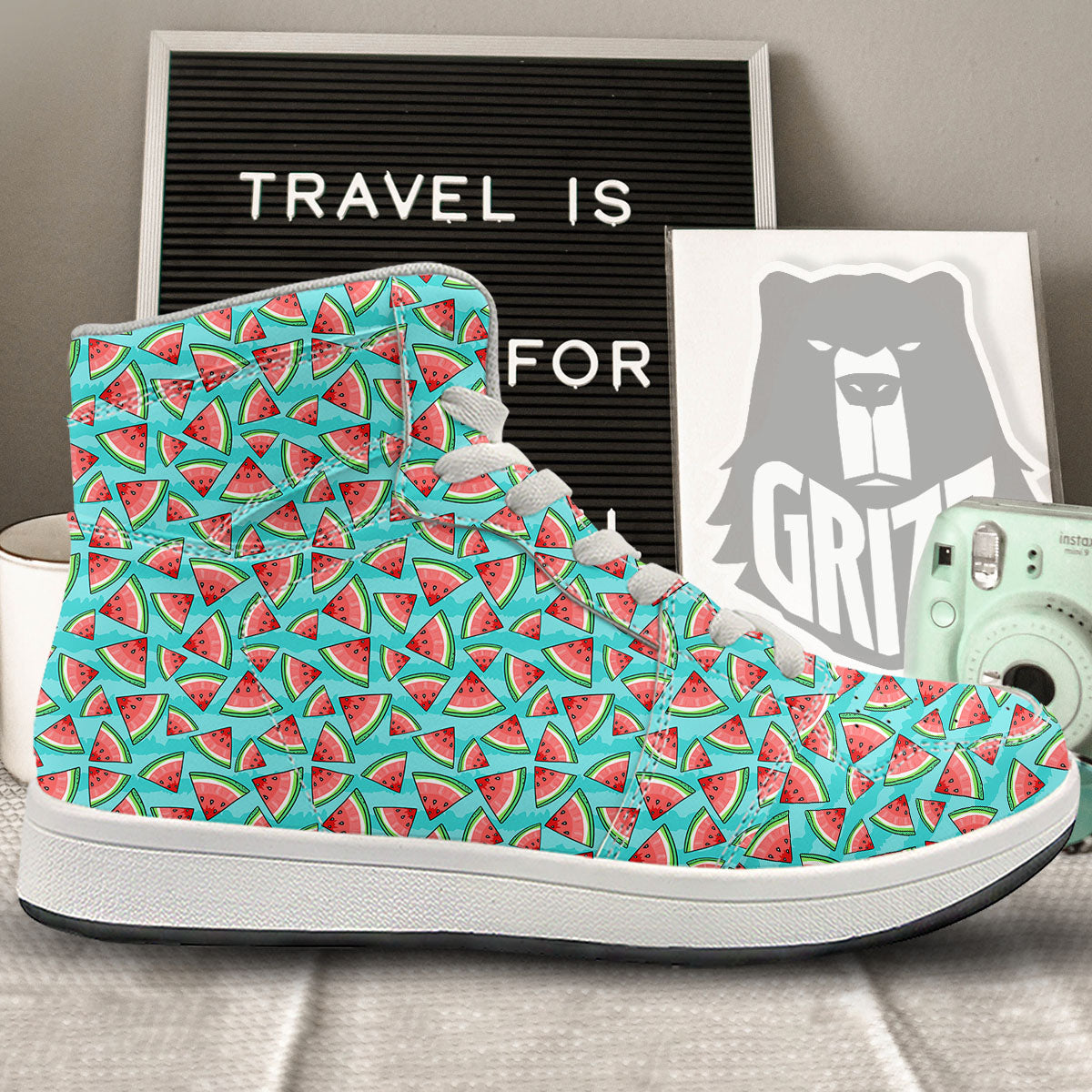Watermelon Pieces Blue Print Pattern High Top Sneakers-grizzshop