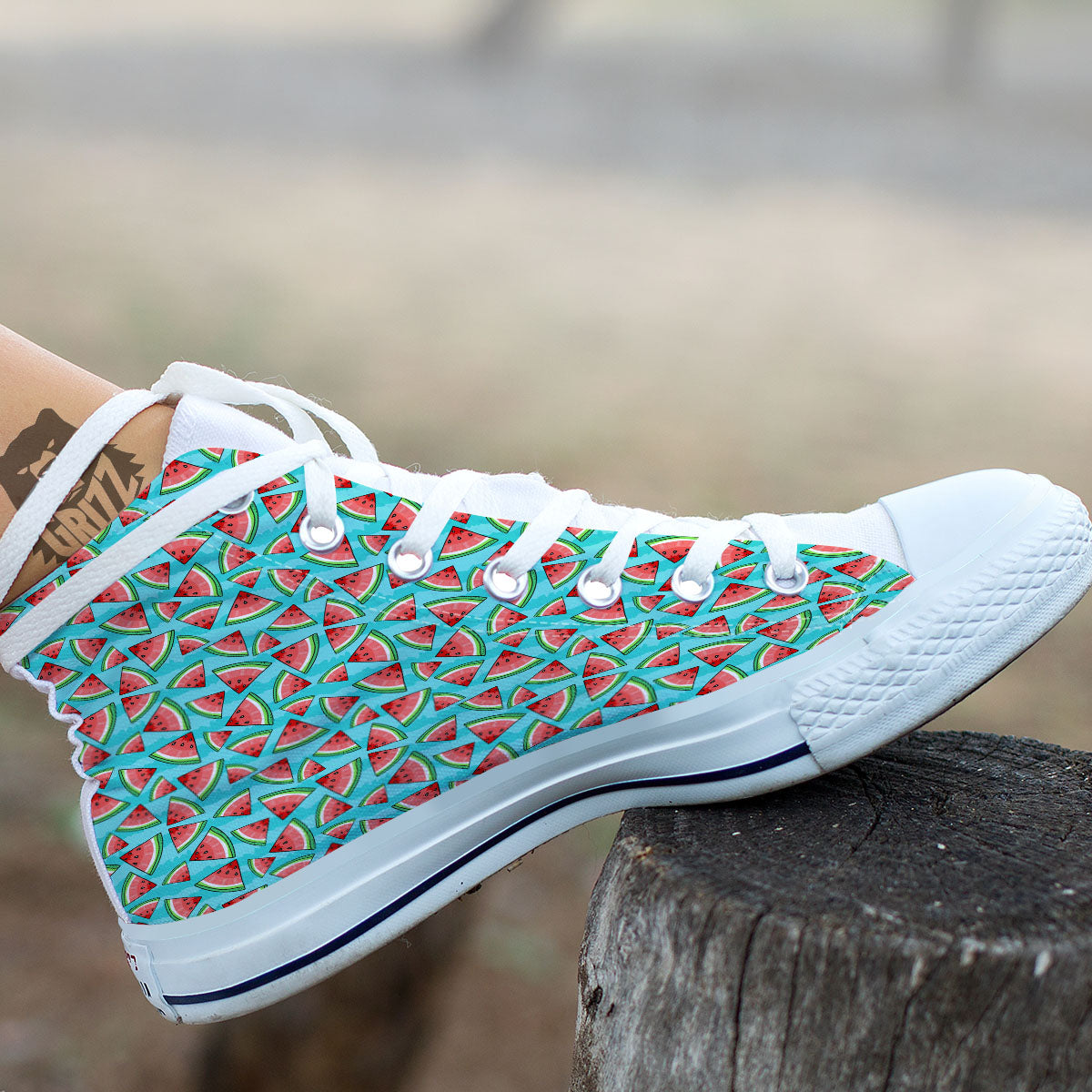 Watermelon Pieces Blue Print Pattern White High Top Shoes-grizzshop