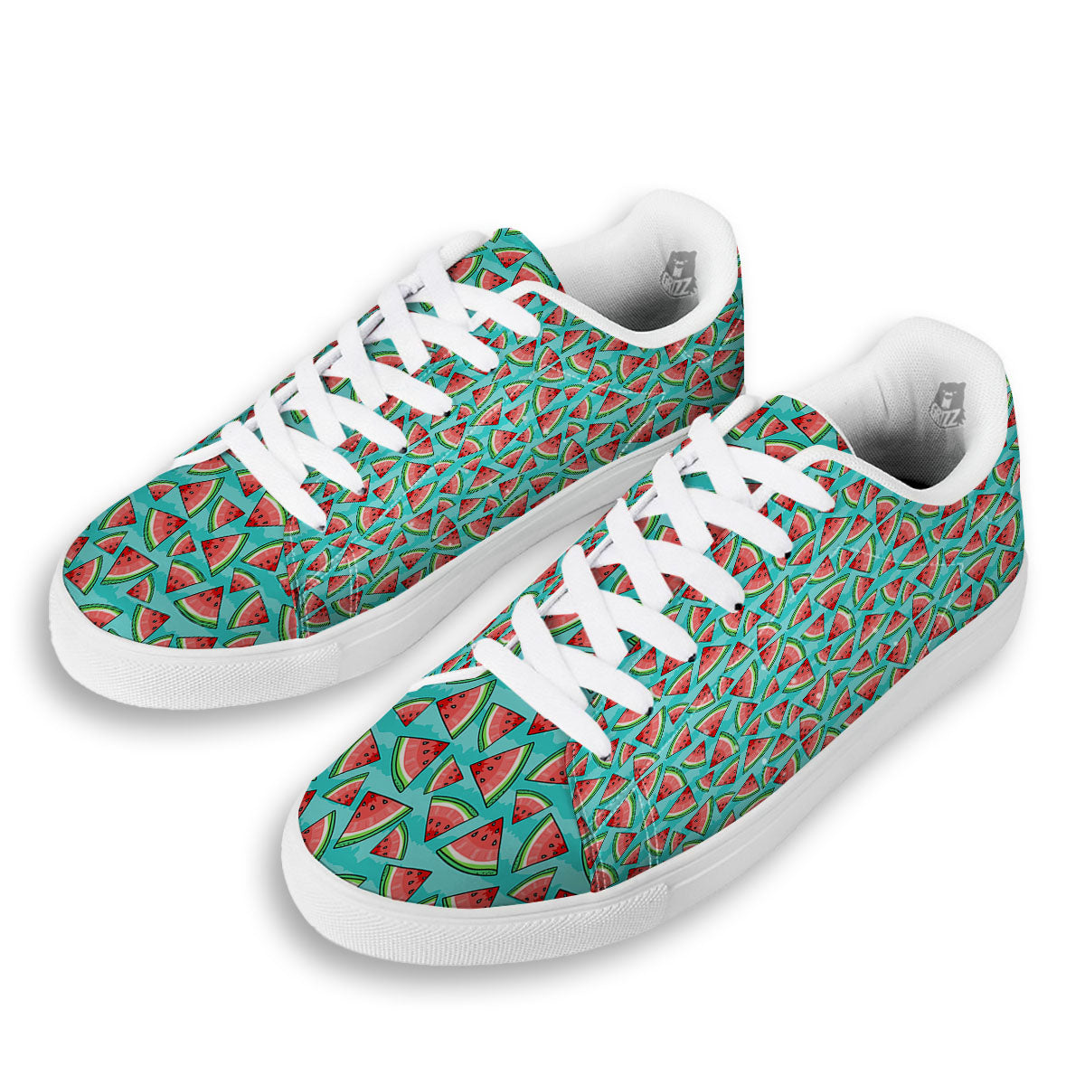 Watermelon Pieces Blue Print Pattern White Low Top Sneakers-grizzshop