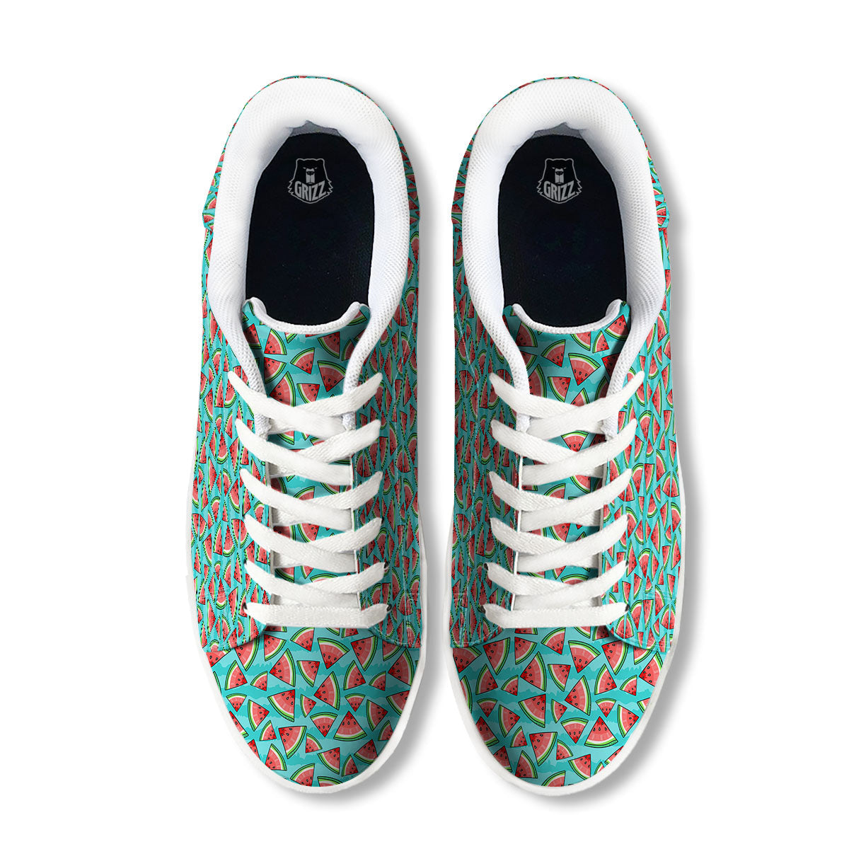 Watermelon Pieces Blue Print Pattern White Low Top Sneakers-grizzshop