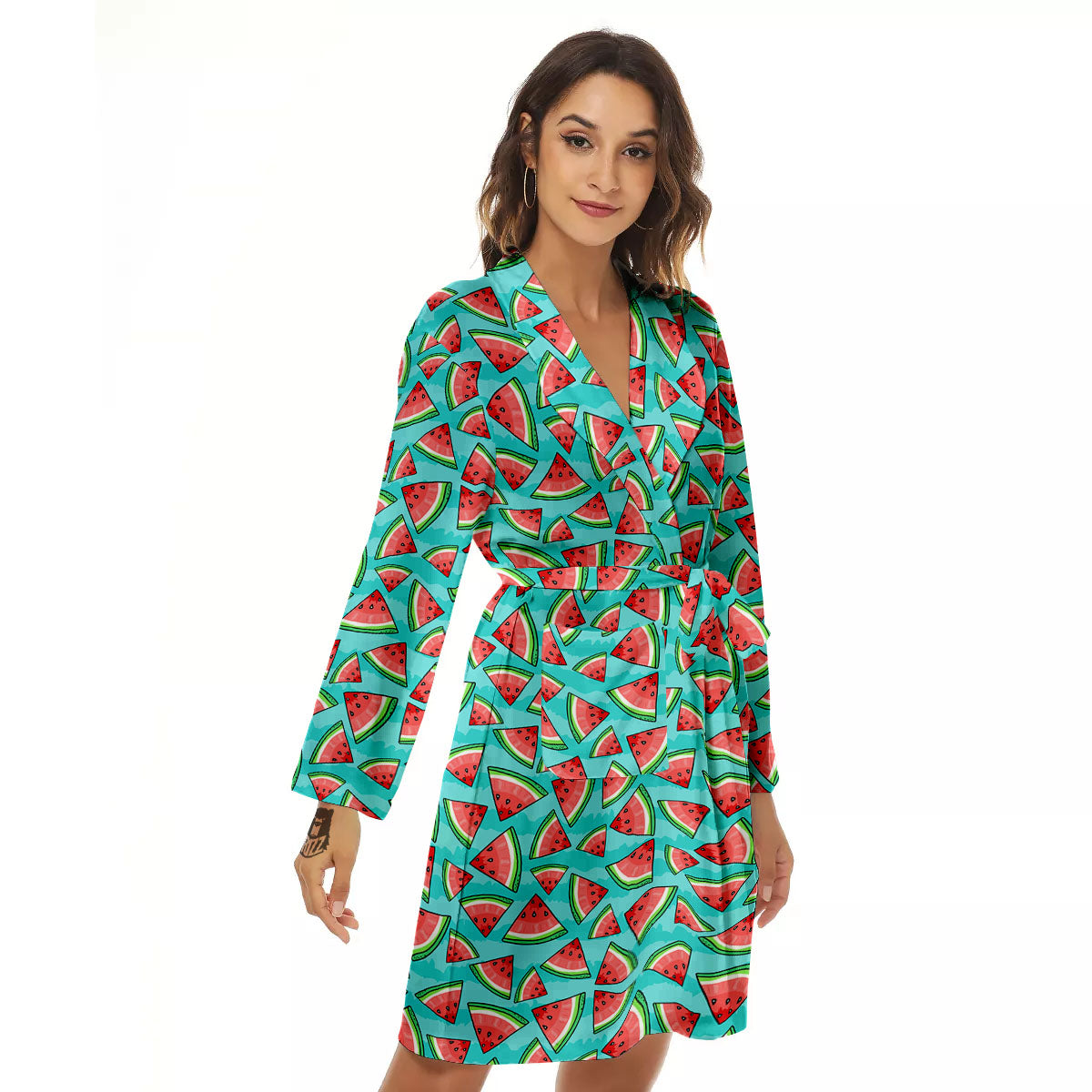 Watermelon Pieces Blue Print Pattern Women's Robe-grizzshop