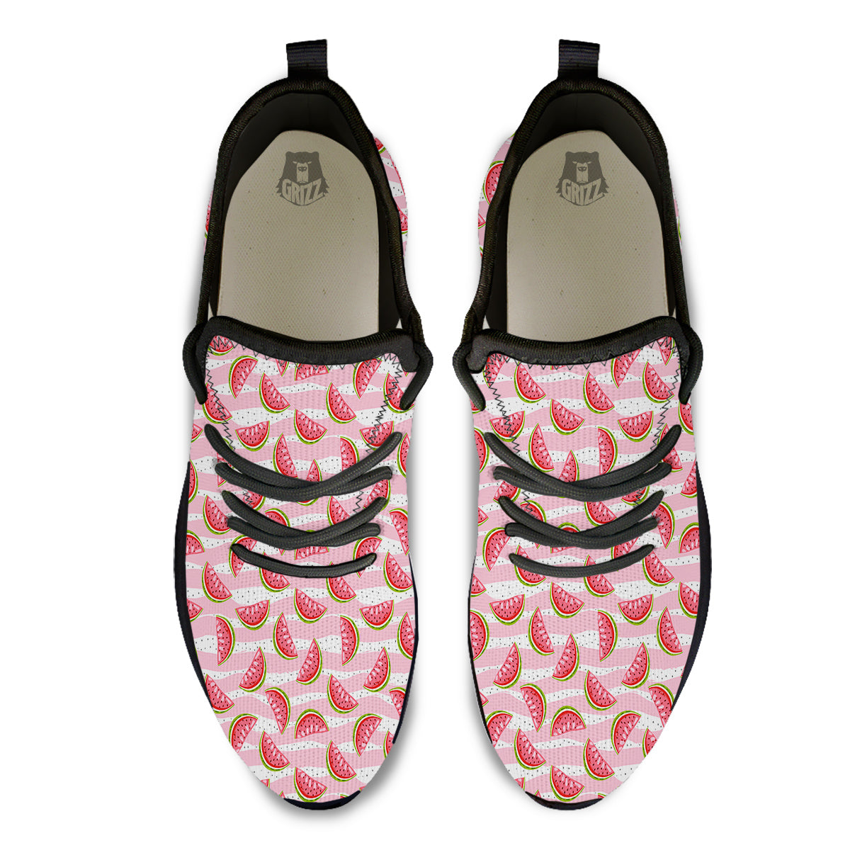Watermelon Pieces Cute Print Pattern Black Athletic Shoes-grizzshop