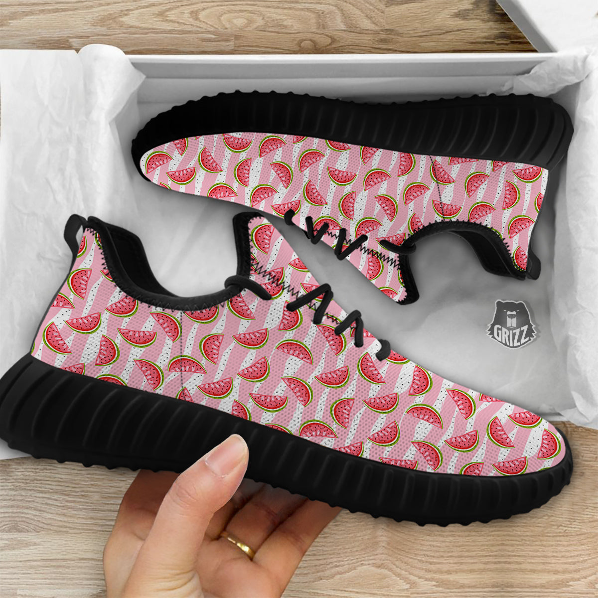 Watermelon Pieces Cute Print Pattern Black Walking Shoes-grizzshop
