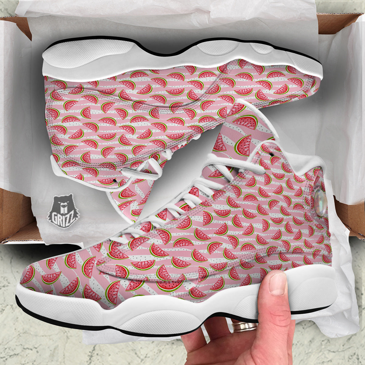 Watermelon Pieces Cute Print Pattern White Basketball Shoes-grizzshop