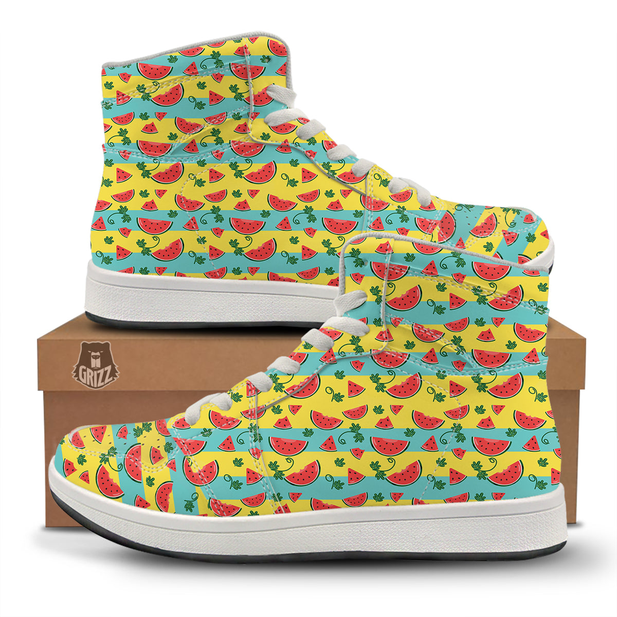Watermelon Pieces Yellow Print Pattern High Top Sneakers-grizzshop