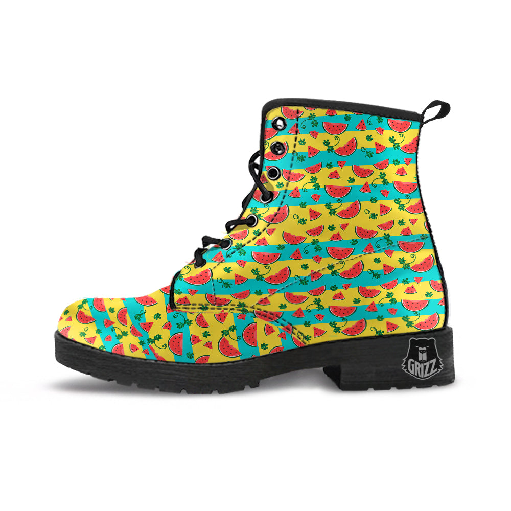 Watermelon Pieces Yellow Print Pattern Leather Boots-grizzshop