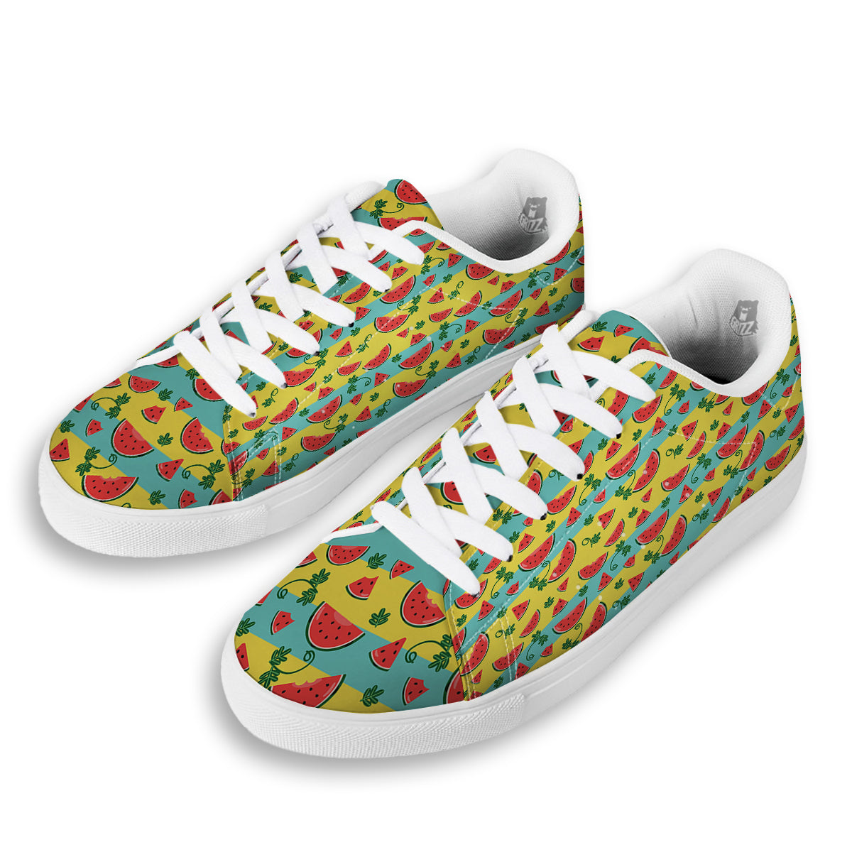 Watermelon Pieces Yellow Print Pattern White Low Top Sneakers-grizzshop