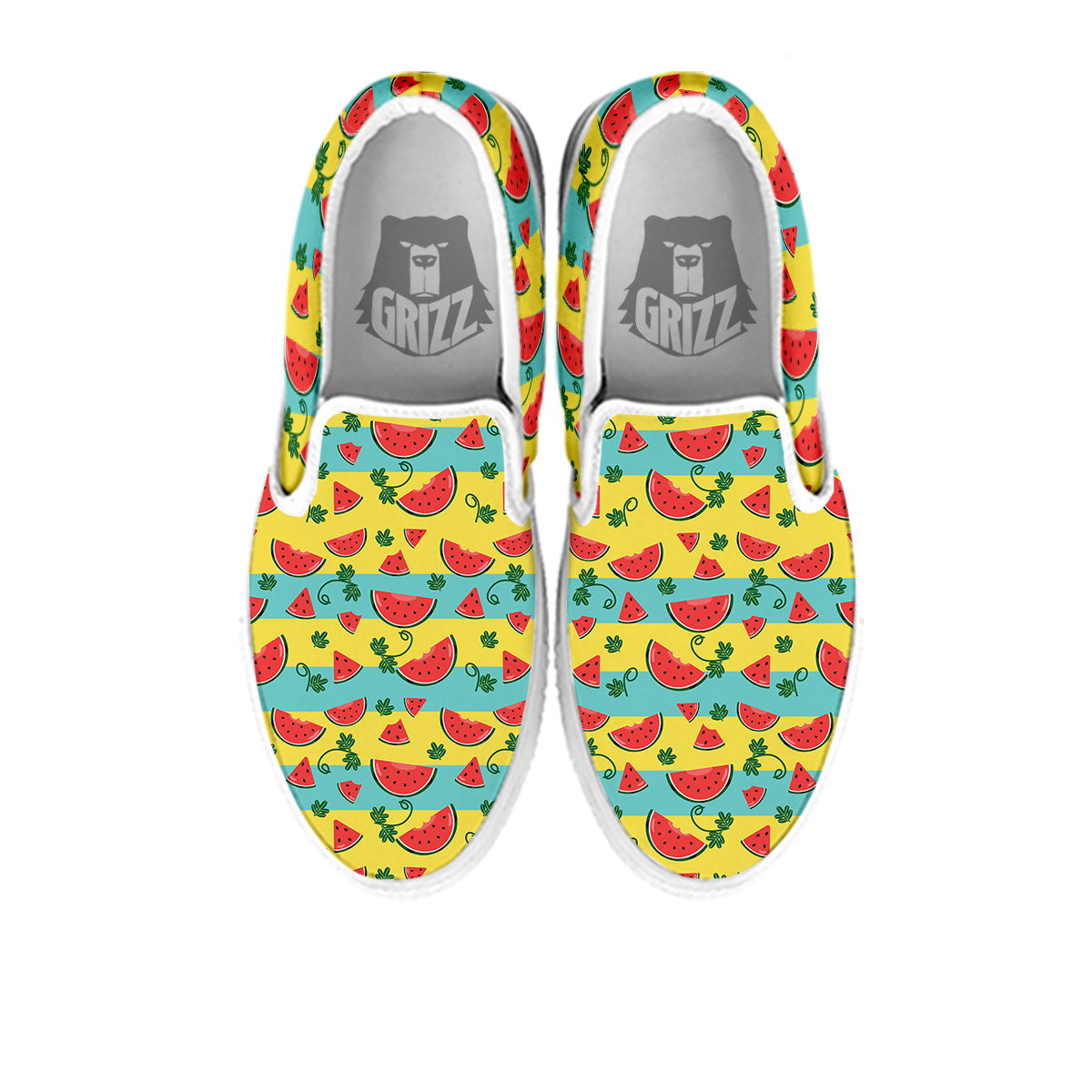 Watermelon Pieces Yellow Print Pattern White Slip On Shoes-grizzshop