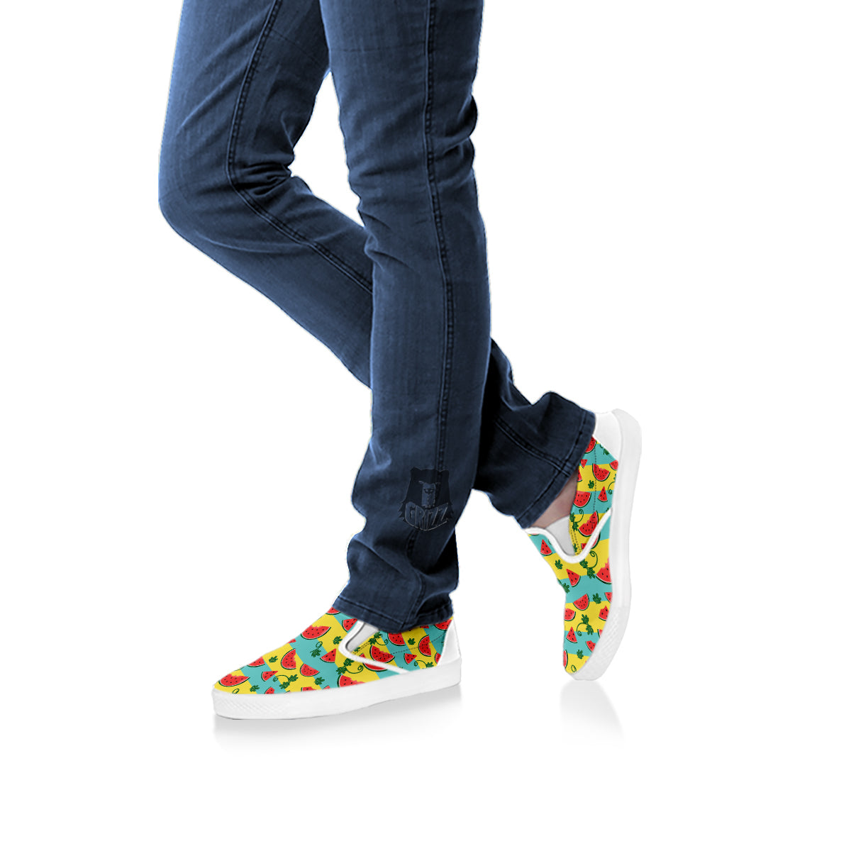 Watermelon Pieces Yellow Print Pattern White Slip On Shoes-grizzshop