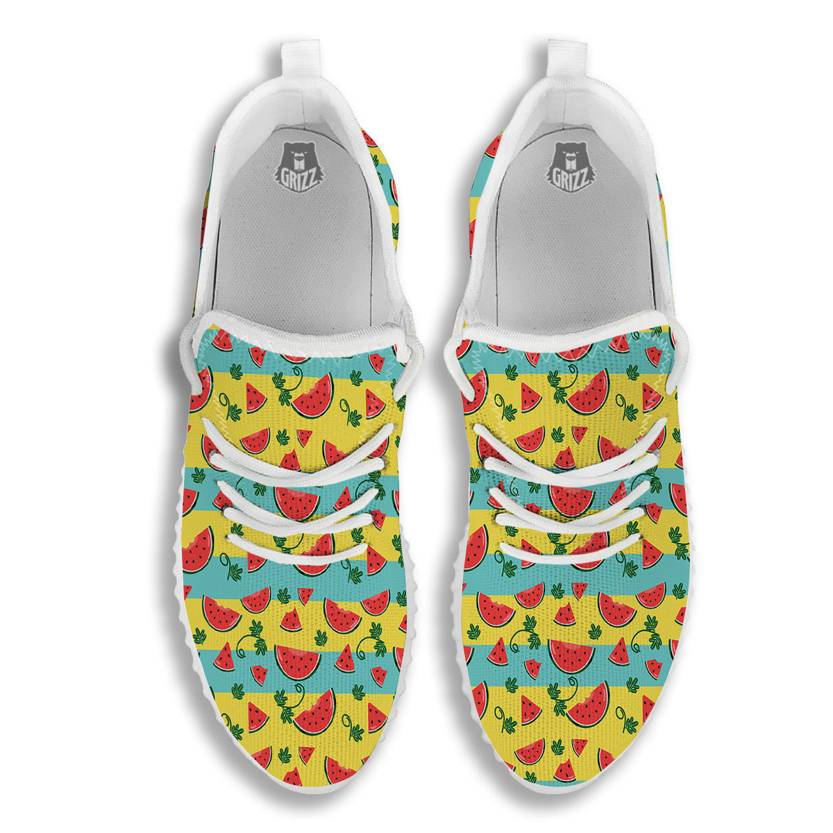 Watermelon Pieces Yellow Print Pattern White Walking Shoes-grizzshop