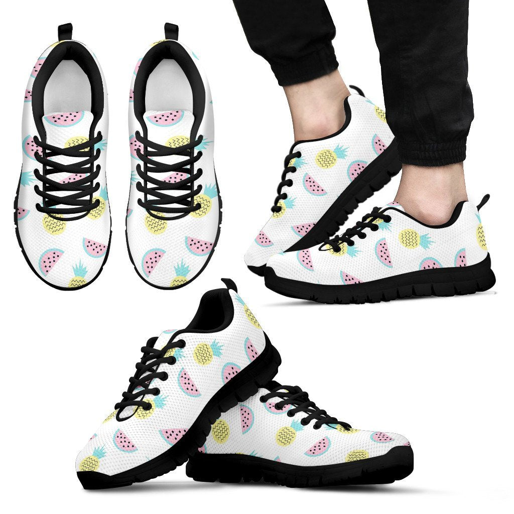 Watermelon Pineapple Piece White Pattern Print Black Sneaker Shoes For Men Women-grizzshop
