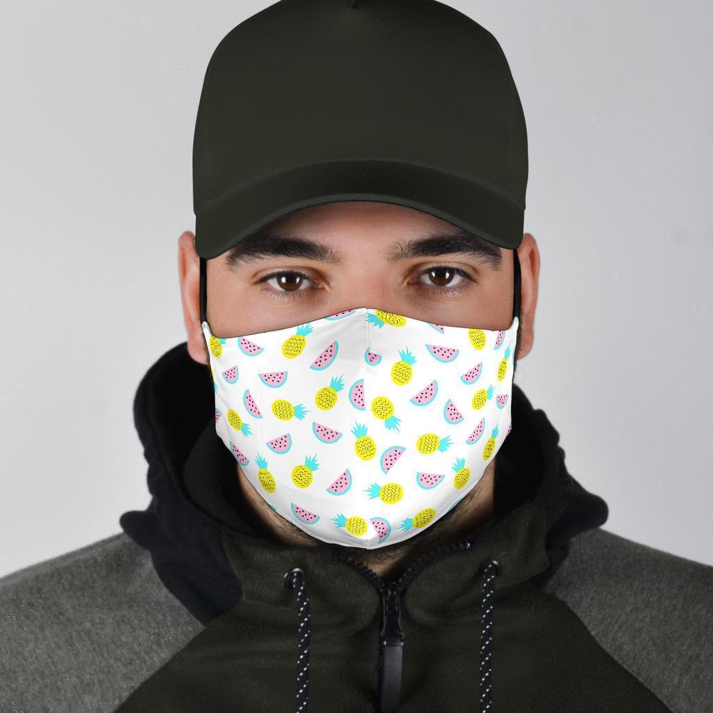 Watermelon Pineapple Piece White Pattern Print Face Mask-grizzshop
