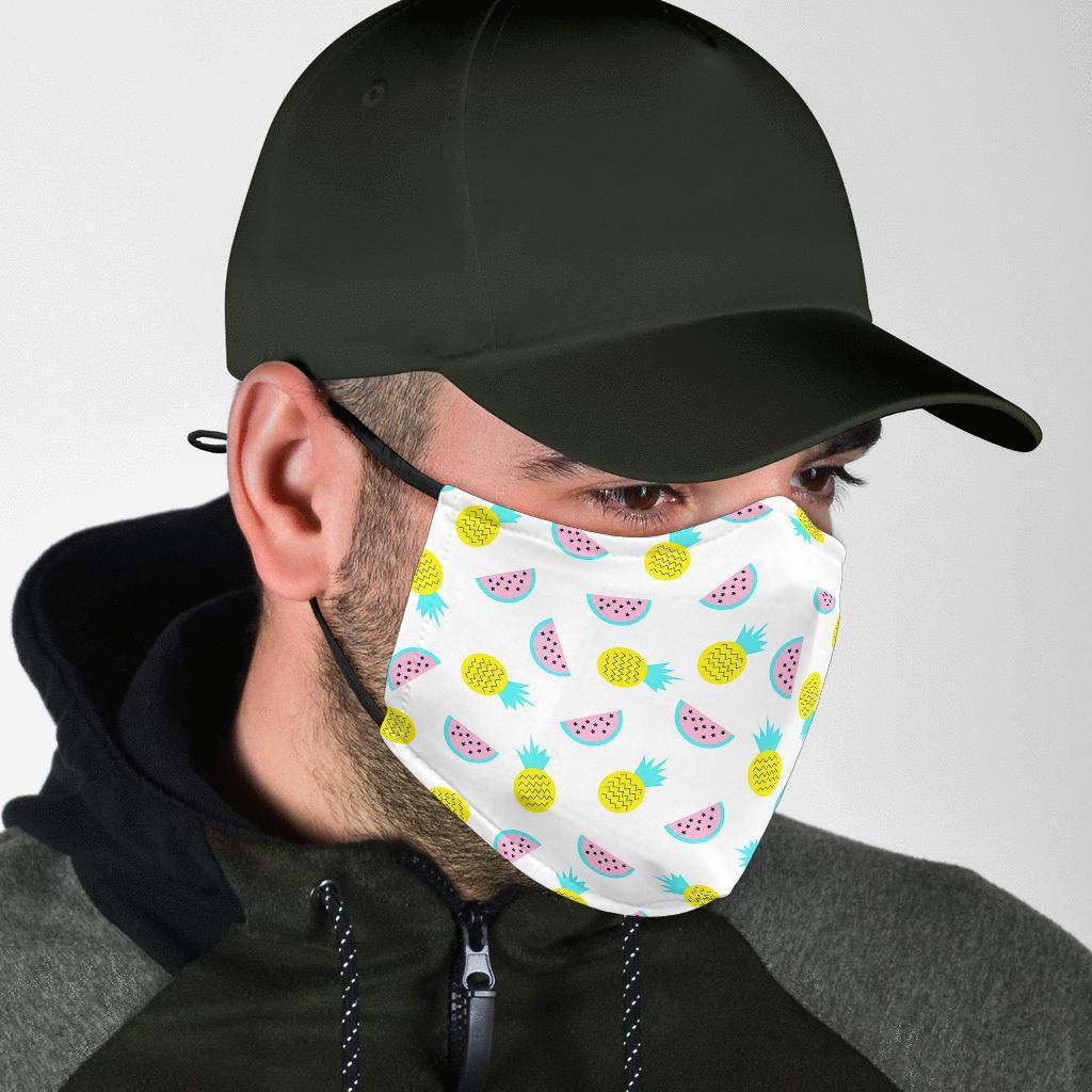 Watermelon Pineapple Piece White Pattern Print Face Mask-grizzshop